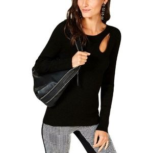 INC Cut-Out Ribbed Night Out BLACK Pullover Top